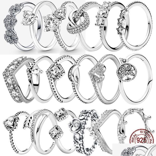 Casal Rings 925 Sterling Sier Pandora Ring Primitiva Coroa Coração E noivado Casamento de Cristal de Luxúria Entrega de Jóias DROP DHVKH