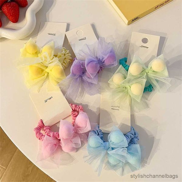 Altro Candy Color Plush Ball Mesh Bowknot Hair Rope High Elastic Hairband For Girl Rubber Band Hair Ring Cute Fashion Hair