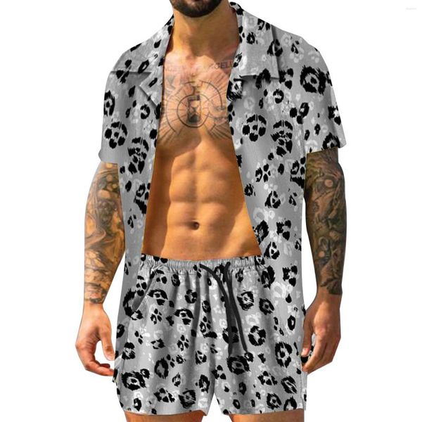 Herren-Trainingsanzüge, Herren-Sommermode, lässig, Hawaiianischer Leopardenmuster, Strand, Meer, Jungen, Satin, formelle Weste, Set, Express-Anzug, Herrenwolle