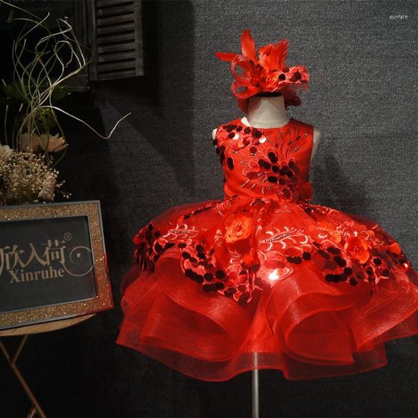 Mädchen Kleider Luxus Rot Puffy Baby Mädchen Für Geburtstag Glänzende Pailletten Kleine Prinzessin Party Kleid Kinder Kleidung Besonderes Ereignis