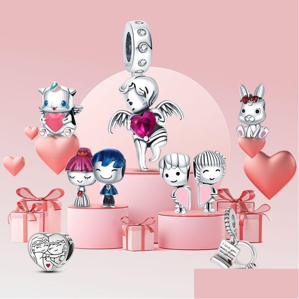 Lega Pandora S925 Sterling Sier Cute Pink Mouse Black Cat Meow Charm Ciondolo adatto per bracciale Gioielli moda fai da te Drop Delivery Dhlgk