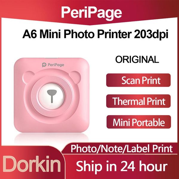 Drucker Original Peripage A6 Mini Photo Drucker Bluetooth Thermal Tintenloses Druck für Mobiltelefon Android iOS -Etikettdrucker für Mädchen Geschenk