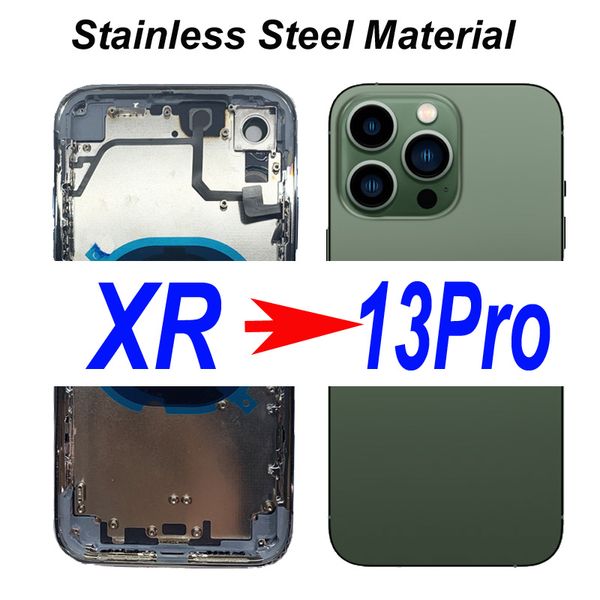 Carcaça diy para xr para 13 14 pro, substituição da moldura intermediária da bateria traseira para xr como 13pro, capa traseira, xr até iphone 13 pro