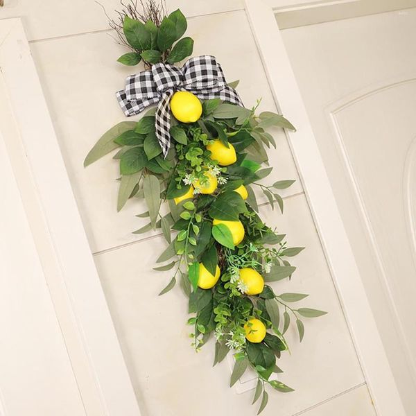 Fiori Decorativi Limoni Artificiali Foglie Verdi Corona Di Fiori A Goccia Per Porta Frutta Finta Decorazione Parete Cucina Primavera Estate