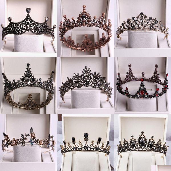 Kopfbedeckungen, Barock, schwarzer Kristall, große runde Braut-Diademe, Kronen, Festzug, Abschlussball, Diadem, Strass, Schleier, Tiara, Stirnband, Hochzeit, Haarschmuck, Acce Dhicd