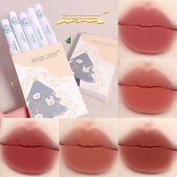 Lip Gloss 5Colors Green Ovelha Conjunto de Velvet Lipstick Matte Nonconsfi