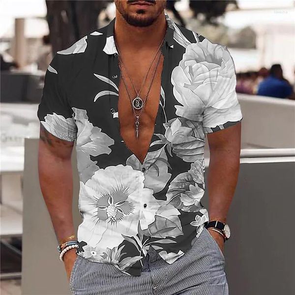 Мужские повседневные рубашки пляж мужские гавайские блузки дышащие летние летние топы с коротким рукавом Tees Tees Тропические наряды модная уличная одежда Camisa