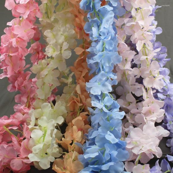 Flores decorativas 2m Silk Flor String Hydrangea Artificial para decoração de casamento em casa pendura