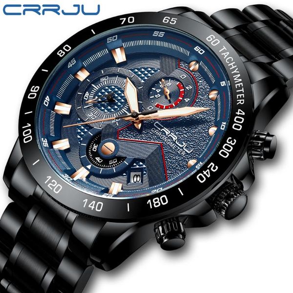 Нарученные часы Crrju Fashion Men Watchings с топ -спортивными хронографом из нержавеющей стали Quartz Watch Male Relogio Masculino