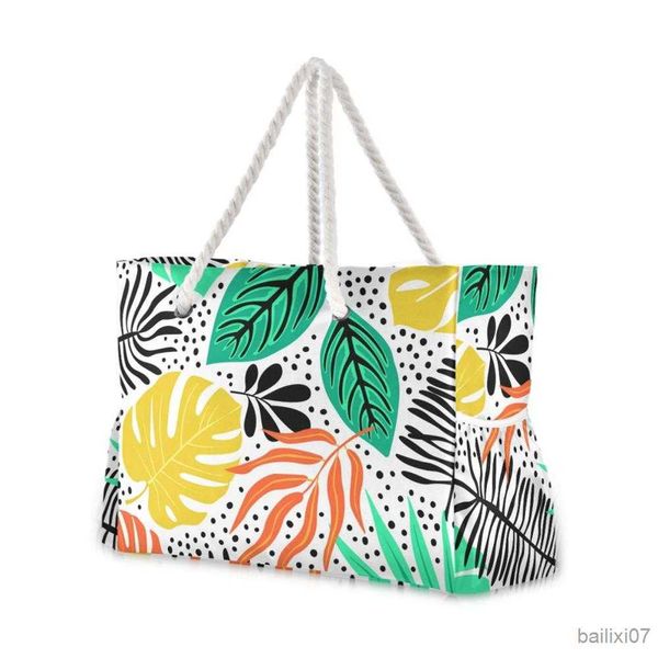 Outras bolsas Moda Mulheres Mulheres Bolsa de tamanho grande Tote Ladies Plantas tropicais Imprimindo graffiti Bolsa de ombro de praia Bolsa feminina