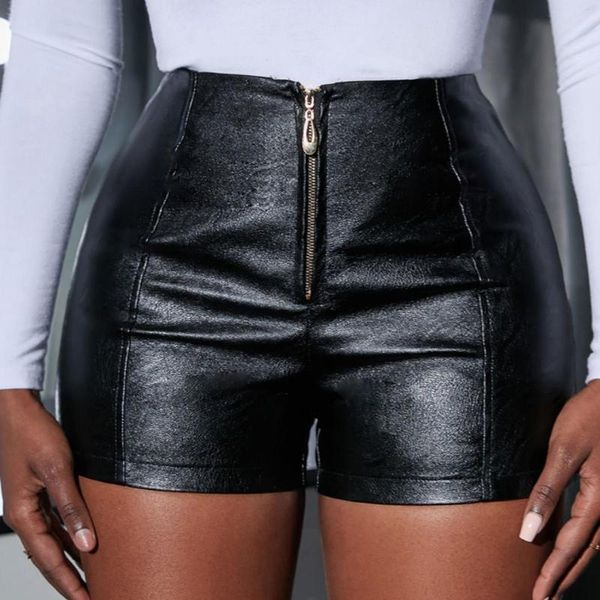 Damen-Shorts, Pu-Kunstleder, mittlere Taille, für Teenager-Mädchen, lässig, Wochenende, mikroelastisch, kurz, Übergröße