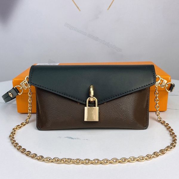 Mode Frauen Umhängetaschen Lock Schnalle Unterarm Crossbody Bag Vorhängeschlossspiegel Qualitätsgurt Designer Handtasche Kette Leinwand natürliche Cowhide Mini Modeklappe L069