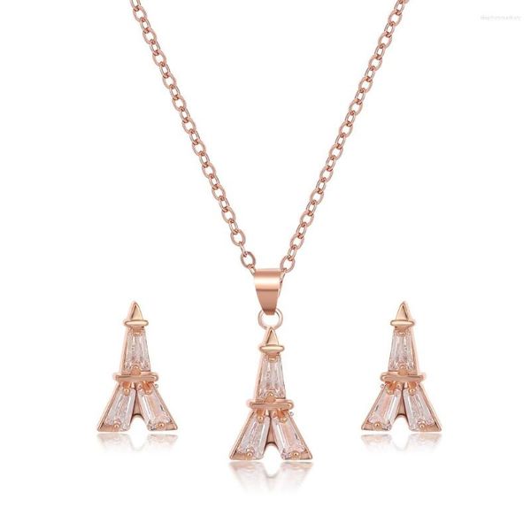 Halskette Ohrringe Set 2 Farben Mode OL Stil Kristall Für Frauen Eiffelturm Schmuck Geschenke Freundin JX3030