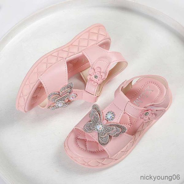 Sandali Sandali estivi per ragazze Platform Flats Princess Summer Kids Baby Bowtie Shoes 21-36 Beige Pink Biling Footwear Fashion R230529