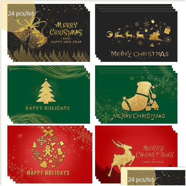 Diğer Festival Parti Malzemeleri 24 PC/Lot Noel Kartları Seti Xmas Santa Bell Elk Sowman Karikatür Kartpostalları DIY Yıl Tebrik Hediyesi Dr DH9GC