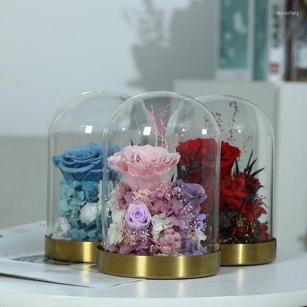 Flores decorativas Flores secas Micro-Landscape Bunco de Rose 2023 Dia dos Namorados Presente Eterno Pink/Blue Home DeCore