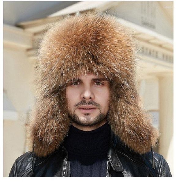 Berets Men's Real енота меховая шляпа шляпа овчина ушная крыло