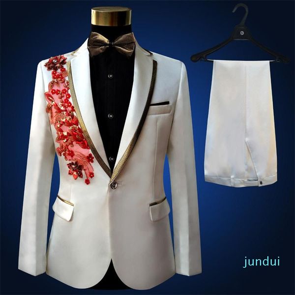 Mode-Jacke, Hose, modische Herrenanzüge, Bräutigam, Hochzeit, Abschlussball, Party, rot, schwarz, blau, schlanke Kostüme, Blazer, Blumenformelle Kleidung