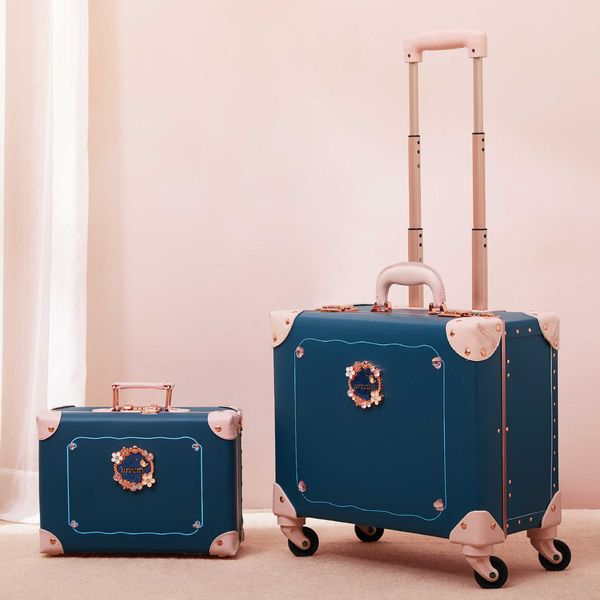 Urecity Valigia da cabina portatile da ricamo con ruote girevoli mute Guscio rigido leggero Set di valigie carine per donne e ragazze