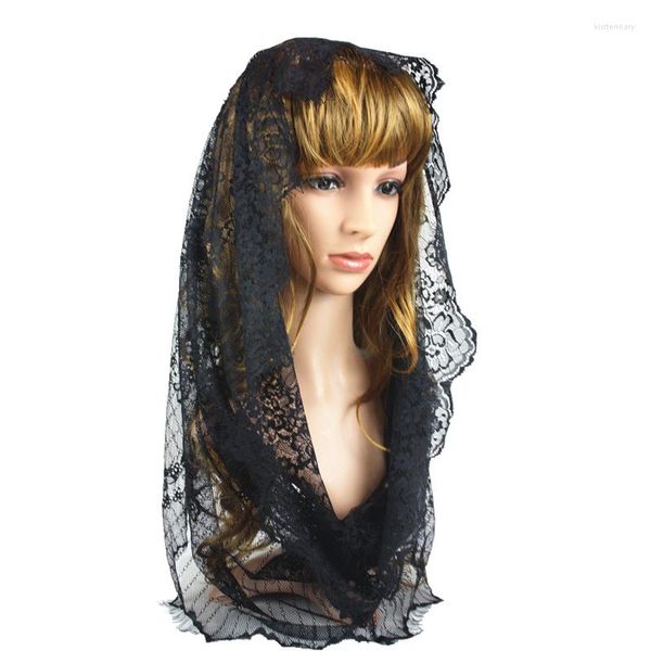 Schals, schwarze Wimpern, französische Spitze, Infinity-Schleier, katholischer Mantilla-Kapellenschal