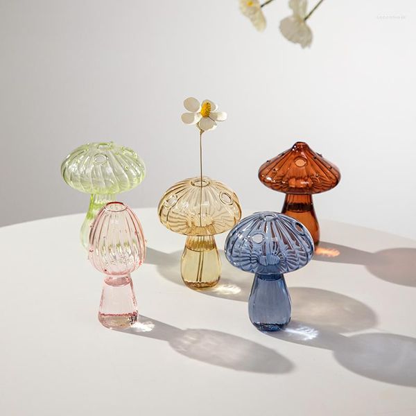 Vasos cogumelos vidro criativo vaso de flores hidropônico de óculos transparentes para plantas garrafa de garrafa decoração de sala de estar
