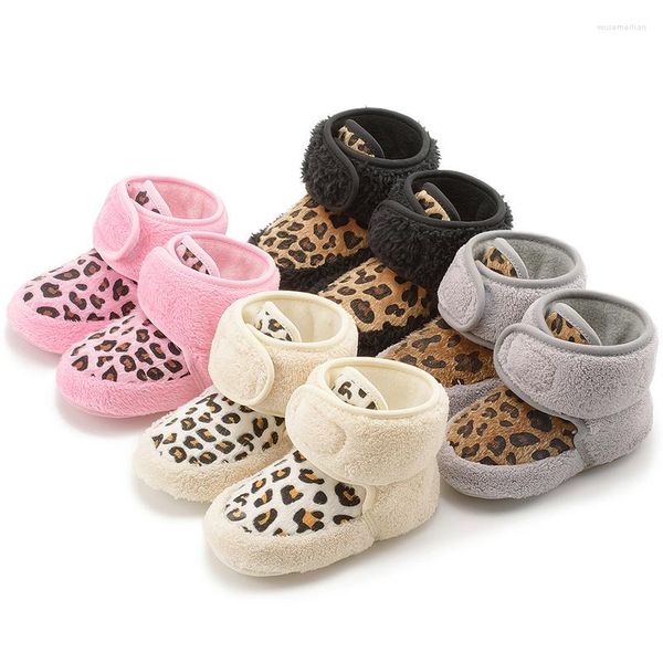 First Walkers Winter-Babyschuhe, Stiefeletten, Leopardenmuster, klassische Elemente, warme, flauschige, rutschfeste Schneestiefel aus Baumwolle für Kinderbetten