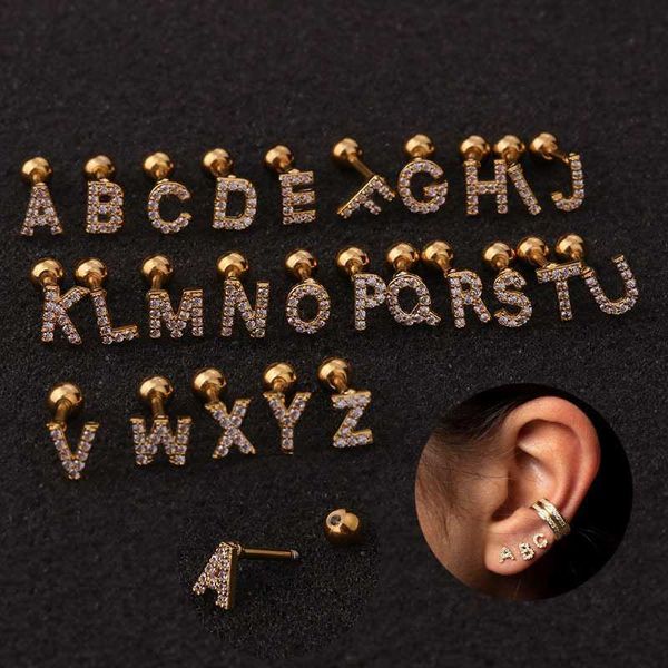 Stud 1Piece 12mm Piercing Single Letter Orecchini 2022 per gioielli da donna Ear Cuffs Lettere in acciaio inossidabile Orecchini per madre J230529