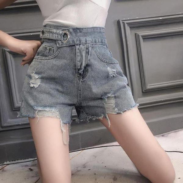 Shorts 2021 super quente jeans feminino verão nova moda coreana versátil aro cintura alta shorts perfurados calças tendência senhora curto