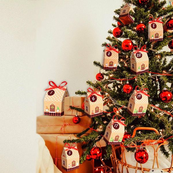 Confezioni regalo Sacchetti di caramelle natalizie 1-24 Numero Navidad Countdown Box Set Kraft Paper Hanging