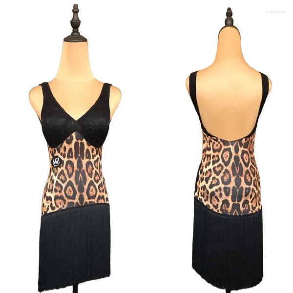 Bühnenkleidung Sexy Sommerkleid Fransen Latin Dance Frauen Leopard Kostüm Designer Kleidung Tap Dancewear Salsa Tänzer Outfit JL2684