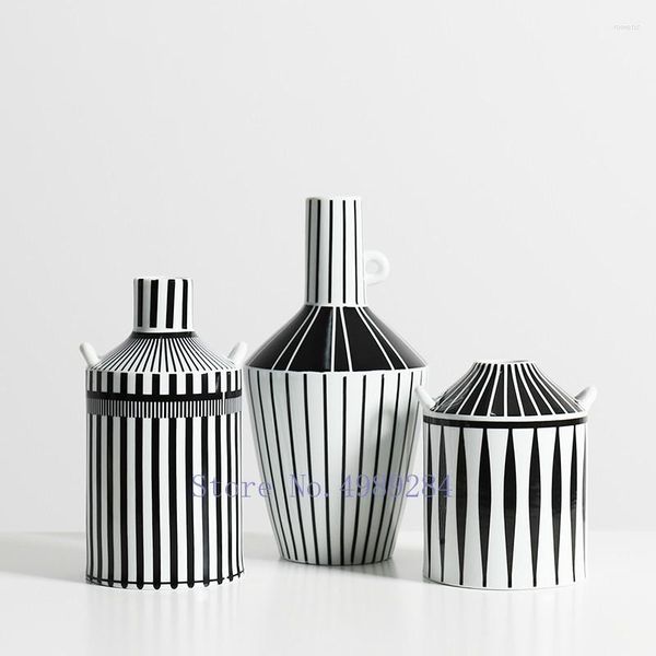 Vasos Criatividade Vaso cerâmico Black e branco Listra abstrata Geometria Arranjo de flores Modern Home Decoration Acessórios