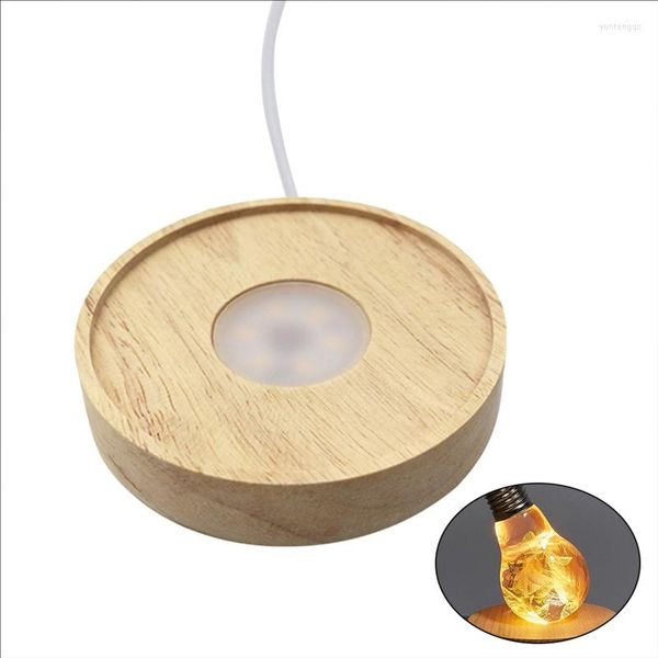 Bolsas de jóias 4xbe Wood LED Stand Stand Wooden Light Pedestals for Crystal Art Warm Three Cores Colorful Branco USB carregamento