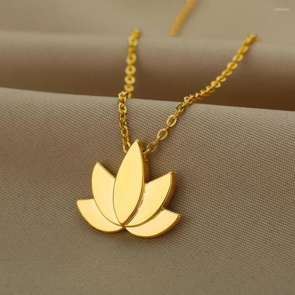 Ketten Minimalistische Lotus-Halskette für Frauen, Edelstahl, vergoldet, luxuriöse Kette, Hochzeitsschmuck, Geschenke im Angebot