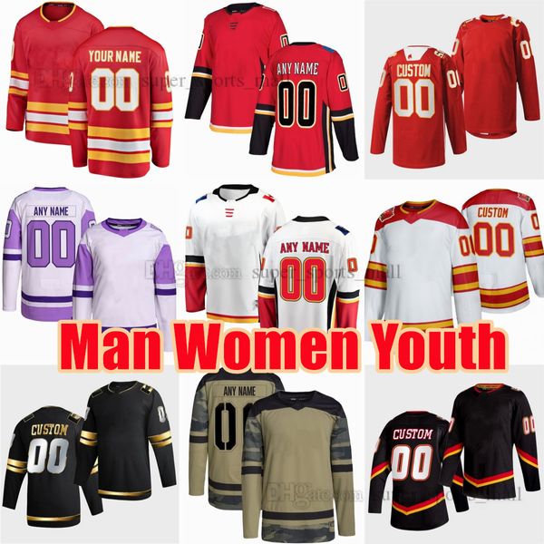 Custom S-6XL Movie College Hockey indossa la maglia da ricamo 28 Elias Lindholm 17 Milan Lucic 11 Mikael Backlund 25 Jacob Markstrom 4 Rasmus Andersson 20 Coleman Jerseys