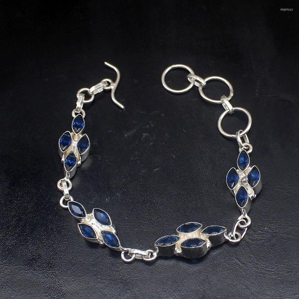 Bracelets de link jóias gemstoneFactory Big Promoção única única 925 SAFPHIRE SABRA BLUE TOPAZ LADY Women Charm Bracelet 21cm 20233277