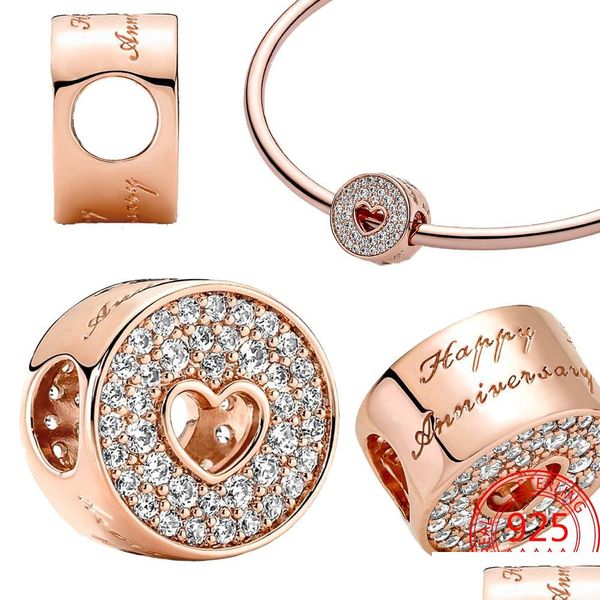 Charms 925 suspensão esterlina Suspensão rosa Golden redonda de aniversário Pandora Pandora Classic Bracelet Jewelry Graduation Dhpfs