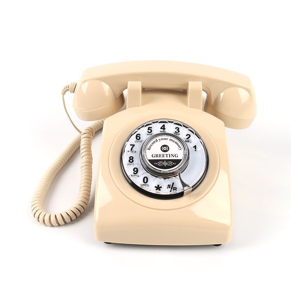 Livro de convidados de áudio premium Telefone | Livro de visitas de áudio de estilo vintage e retro | Telefone rotativo branco