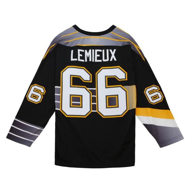 66 Lemieux Stitched Hockey Jersey 1996-97 Preto Homens Mulheres Juventude S-3XL Retro Jerseys