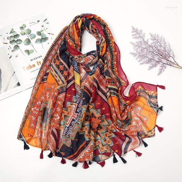 Sciarpe Moda Sciarpa in viscosa di cotone stampato floreale Donna Musulmano Hijab Donna Nappa Scialle Avvolgere Bandana turbante arabo di grandi dimensioni