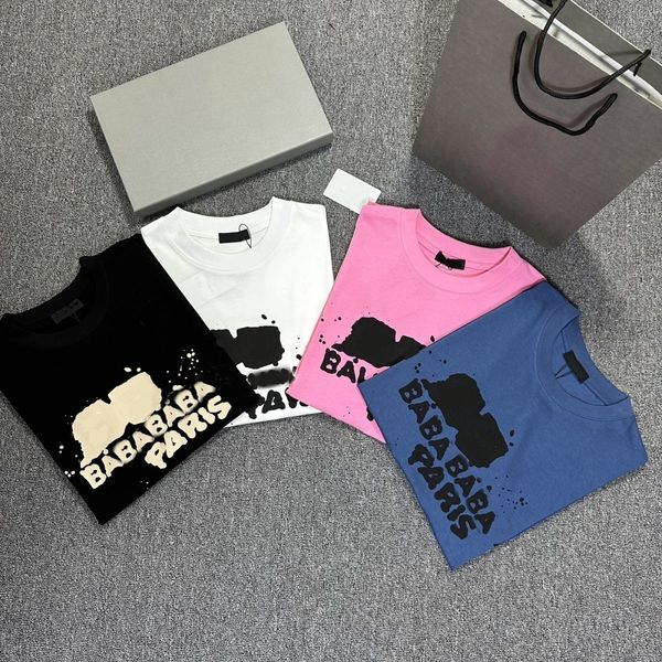 Männer Frauen Designer-T-Shirt Sommer mit Balencigas-Shirt Kurzarm-Wellen-T-Shirt gesprenkelte Buchstabendruck-Shirts Liebhaber Luxus-T-Shirts gelbes Band, das Tinte verschüttet Kleidung