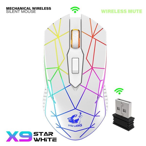 Ratos X9 2.4GHz Sem Fio RGB Luminous Gaming Mouse Recarregável Silencioso 2400 Dpi Ajustável Mouse para Jogos para PC Jogos de Laptop