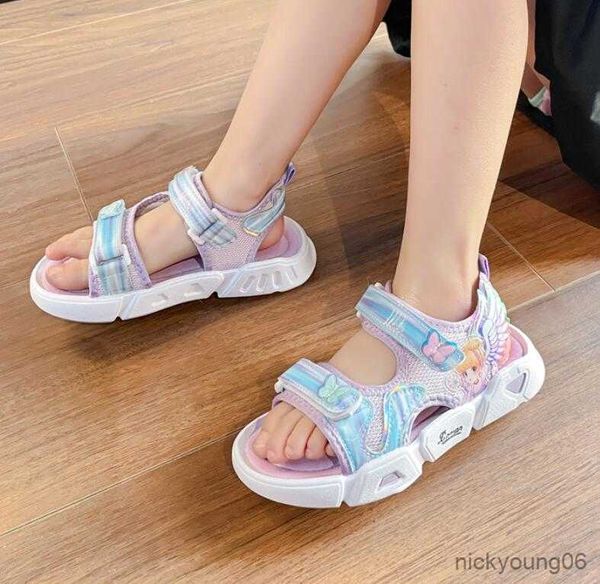 Sandalet çocuklar yeni düz sandaletler yay rhinestone kızlar prenses yaz deri ayakkabı çocuklar açık ayak parmağı inci plaj sandalet 21-30 r230529