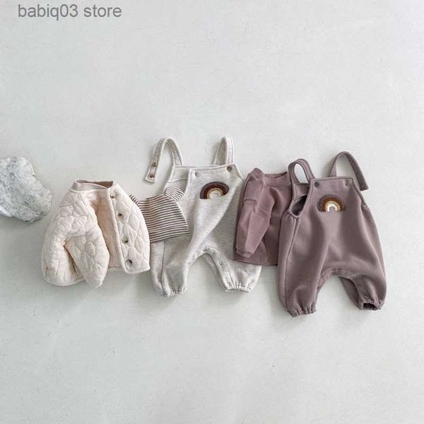 Pagliaccetti Bambini Neonati maschi Pagliaccetto Estate Neonate Ragazze senza maniche Stampa arcobaleno Pagliaccetti lavorati a maglia Tute intere con bretelle Abiti T230529