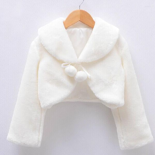 Mädchen Kleider Weiß Langarm Kurzer Umhang Baby Hochzeit Pelz Bolero Jacke Party Warmer Umhang Kinder Schals