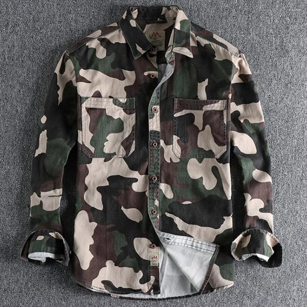 Männer Casual Hemden Vintage Amerikanische Militär Top Für Mann Übergroße Gedruckt Hemd Jacke Camouflage Overshirts Sping Sommer Kleidung