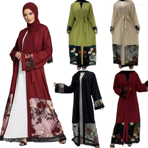 Ethnische Kleidung Dubai Abaya Kimono Jilbab Türkischer Kaftan Frauen Muslimisches offenes langes Maxikleid Islam Stickerei Partykleid Ramadan Naher Osten