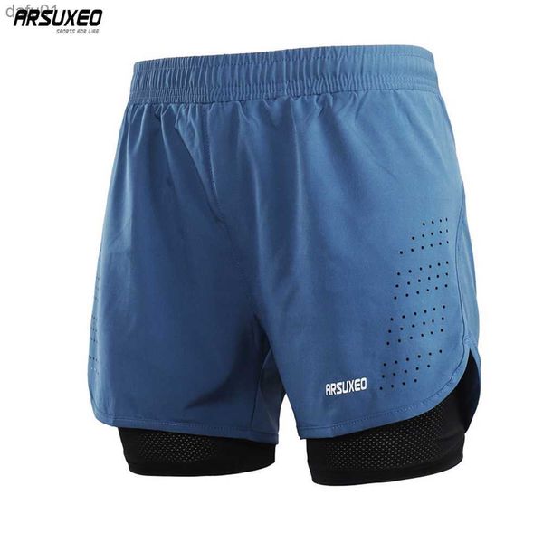 Shorts masculinos Arsuxeo shorts masculinos 2 em 1 shorts esportivos secos rápidos Treinamento atlético Fitness calça curta