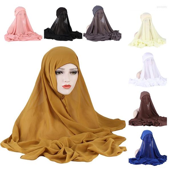 Abbigliamento etnico Sciarpa hijab in chiffon tinta unita alla moda per le donne Foulard musulmano vintage Morbido scialle turbante traspirante Islam Headwrap
