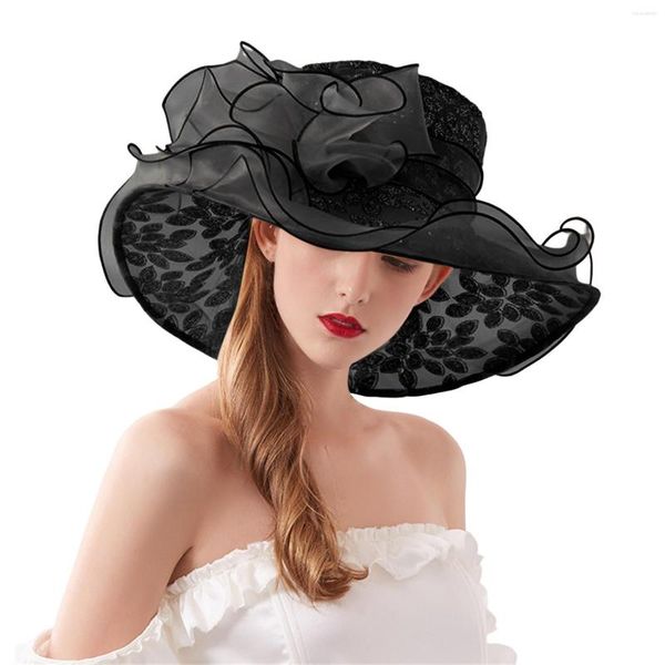 Breite Krempe Hüte 2023 Blume Sonnenschirm Für Frauen Sommer Strand Sonnenhut Elegante Chiffon Mesh Eimer Kappen Gorras Hombre