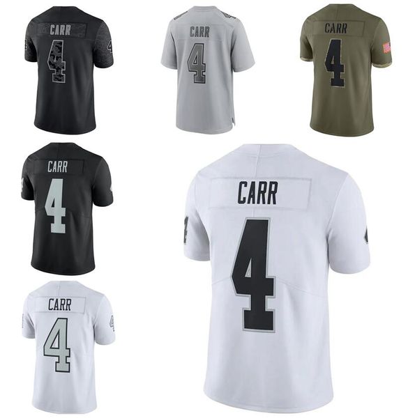 Maglie da calcio cucite 4 Derek Carr Uomo Donna Gioventù S-3X maglia grigia nera bianca